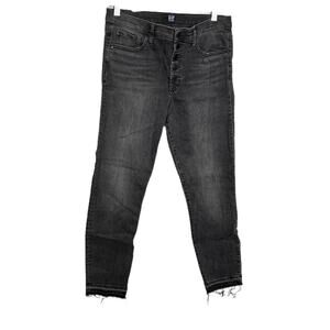 Gap Women's Size 10 True Skinny Jeans Faded Black Denim Frayed Bottom Button Fly